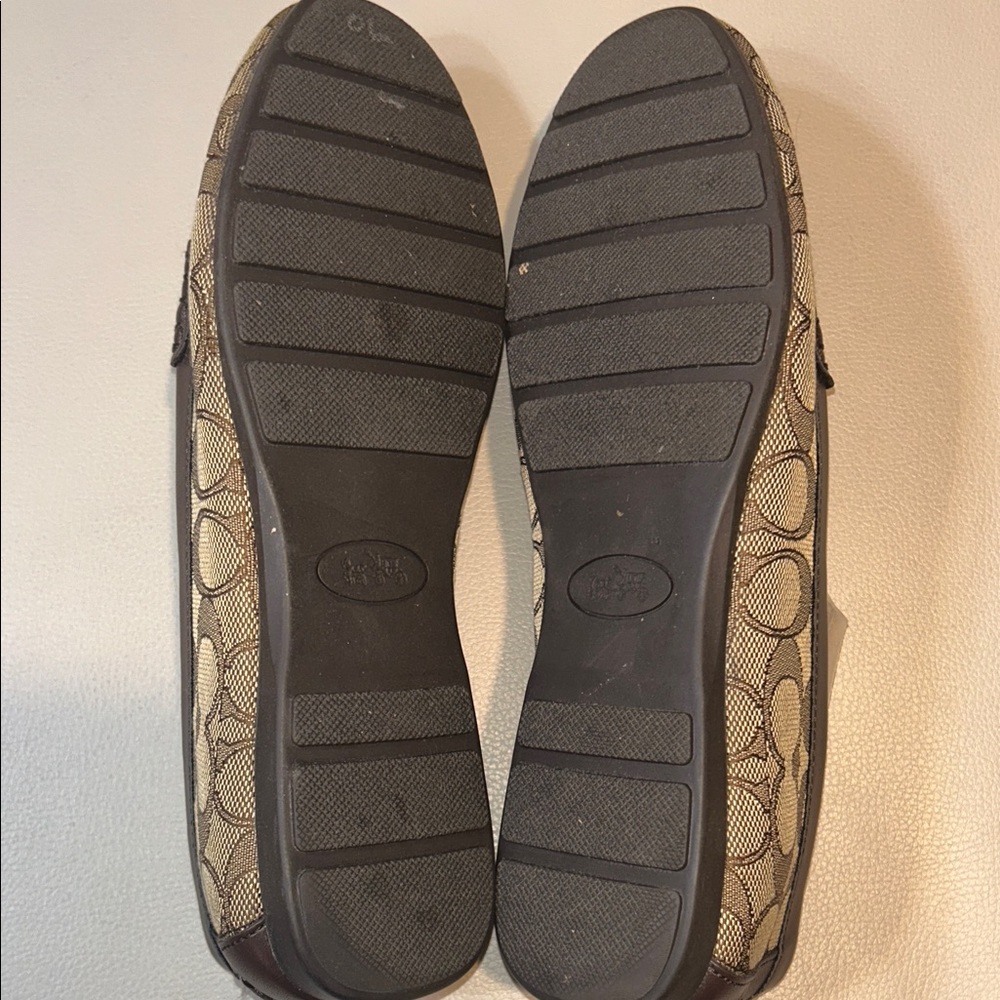 Coach Brown and Tan Loafers with Gold Accents - Picture 6 of 9